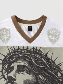 ROMWE MEN Prep 男士网眼拼接运动短袖T恤、运动服 - 杏色 - 查看 3