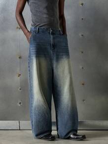 NEON BLANC Men's Street Fashion Woven Loose Fit Embroidered Flared Leg Jeans