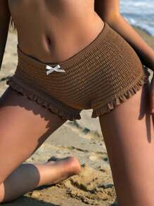 Swim Vcay Women Summer Beach Ruffled Hem Tie Front Bikini Bottom - Brown - View 3