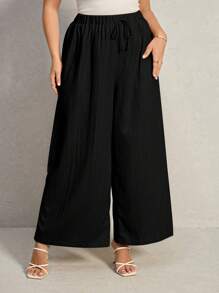 SHEIN LUNE 2 piezas Pantalones casuales de talla grande de unicolor