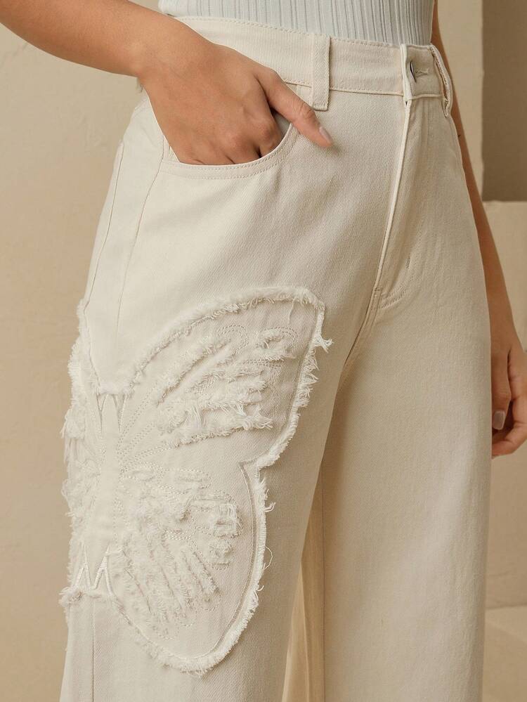 Nouveaux jeans droits bleus élégants et brodés pour la fête de la Saint-Valentin, mode femme