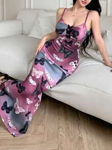 Modelyn 女士时尚渐变色蝴蝶印花无袖长裙，夏季 - 彩色 - 查看 4