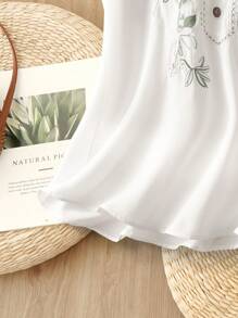 Rusticease Áo cánh thêu cổ chữ V không tay phong cách cổ điển cho nữ mùa hè - trắng - Xem 3