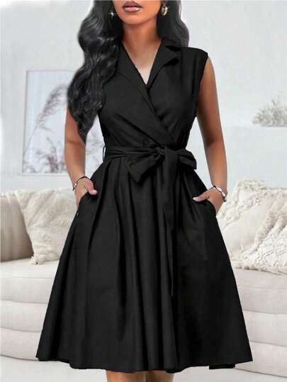 Lunelith SHEIN Lunessa Women's Casual Sleeveless Solid Color Summer Dress