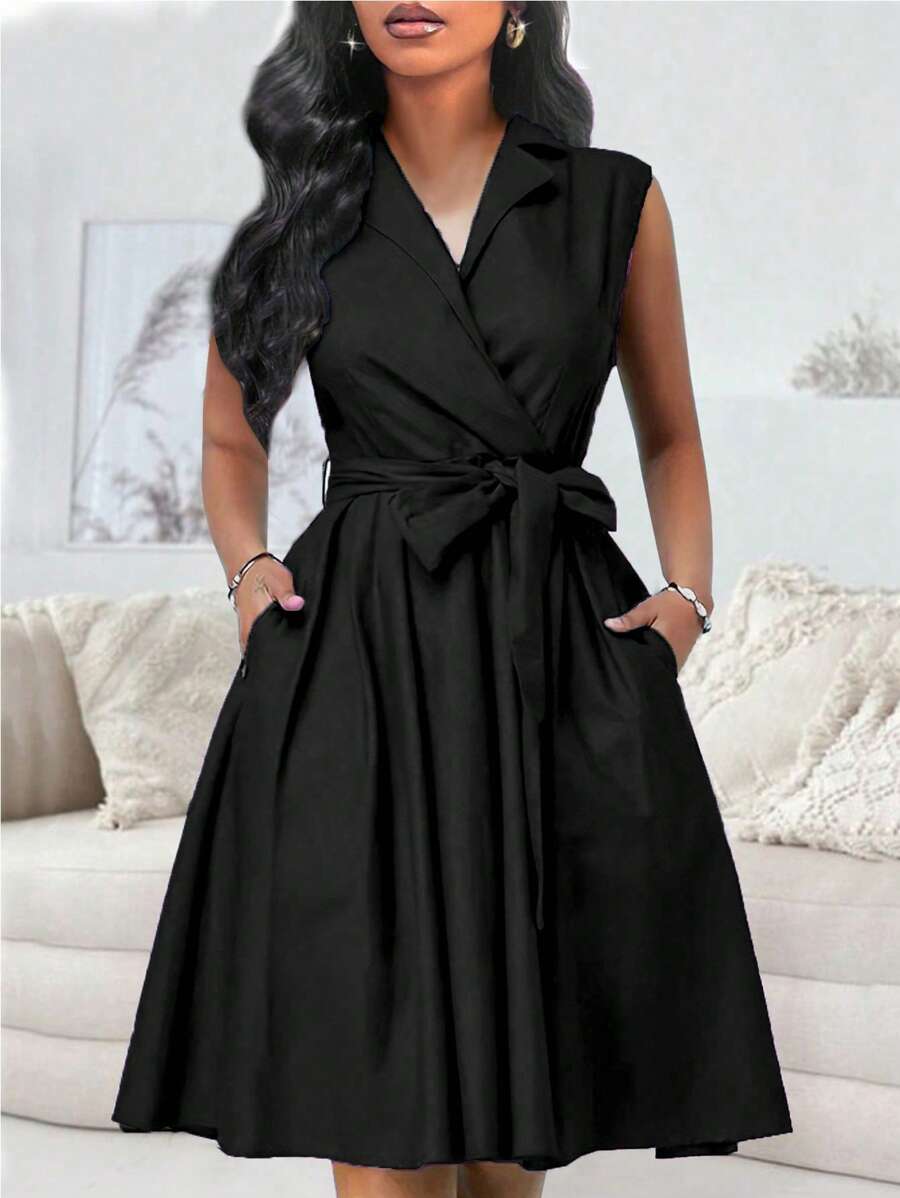 Lunelith SHEIN Lunessa Váy mùa hè trơn không tay đơn giản cho nữ - màu đen - Xem 1