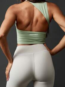 MISSGUIDED Áo ba lỗ thể thao cổ cao thấm hút ẩm Áo ba lỗ tập yoga Racerback Crop Top tập chạy bộ tập luyện Gym Áo ba lỗ chéo lưng tác động cao - màu xanh lá - Xem 3