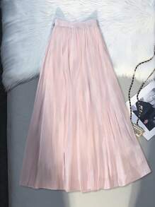 SHEIN Clasi 大码女式纯色真丝优雅修身长款 A 字裙，垂坠飘逸浪漫，适合度假穿着