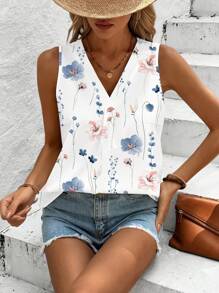 SHEIN LUNE Áo sơ mi cổ tròn in hoa cỡ lớn cho nữ, thường ngày cho mùa hè - Nhiều màu - Xem 4