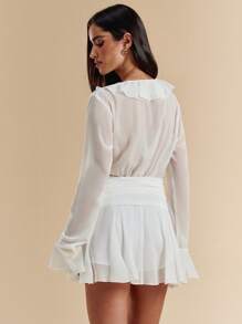 SHEIN BAE Women's Solid White Sheer Lightweight Chiffon Ruffled Hem Sexy Elegant Shirt Dress, White Dress, Graceful Graduation Season Dress - White - View 2