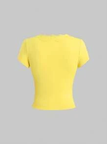 Sweetra Summer Elegant Lace Patchwork Bow Decor T-Shirt