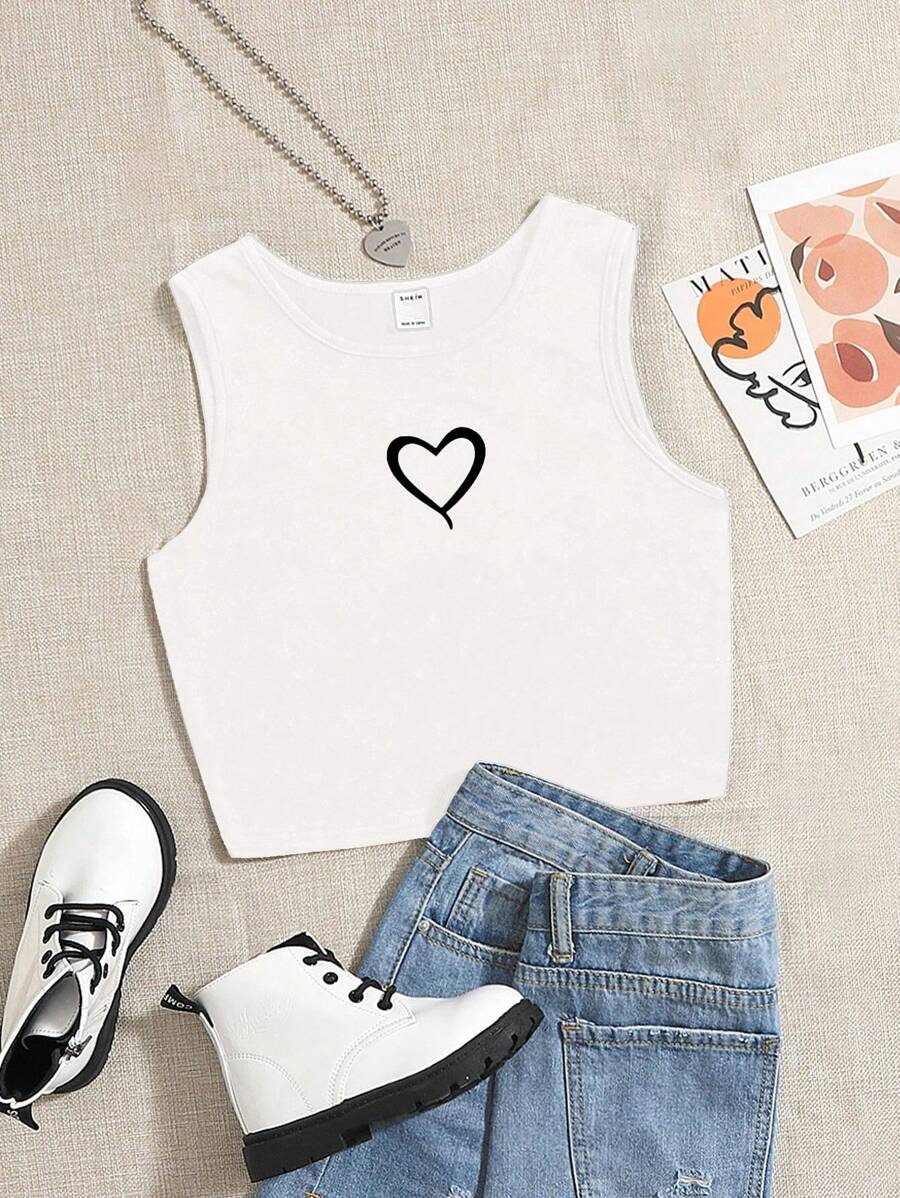 Teen Girls' Casual Pattern Sleeveless Camisole, Suitable For Summer - White - View 1