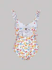 SHEIN MOD Pink Floral Hollow Out Splicing Scalloped Edge Swimsuit - Pink - View 2