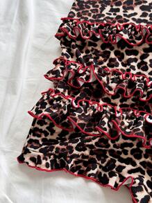 Soleia Women's Retro Leopard Print Stitching Red V-Neck Halter Tied Front Hollow Ruffle Hem Jumpsuit, Slim Fit Sexy Outfit For Vacation, Date, Music Festival, Bohemian,Summer Outfits For Women,Vacation Outfits Woman,Vacation Outfits Woman, Off The Shoulder Dress Leopard Print Bathing Suit Cheetah Print Bathing Suit Animal Print Swimsuit Bathing Suit Dress Ruffle Bathing Suit - Multicolor - View 6