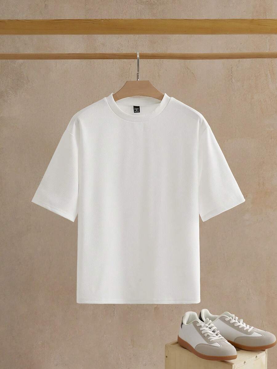 HIMLAND Men Casual Solid Drop Shoulder Tee For Summer - White - View 1