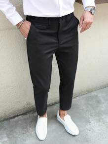 Manfinity Mode 男士休闲/商务纯色锥形西装裤 - 黑色 - 查看 1
