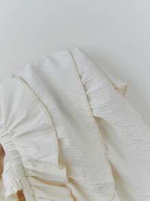 Elamini Top sin tirantes con textura de tela y detalles de volantes, estilo vacacional dulce, para primavera y verano - Beis - Ver 7