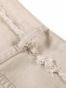 Manfinity LEGND Men's Casual Solid Color Ripped Denim Shorts For Summer