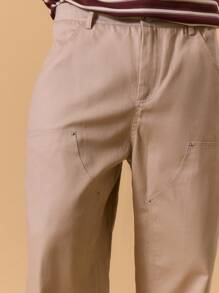 Musero Carpenter 直筒裤，纽扣开合，腰带孔，春夏街头风格 - 卡其色 - 查看 5