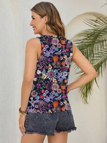 Glamance cesartorresphotography Floral Pattern Women's Loose Fit Crew Neck Casual Tank Top Office Going Out Work - Multicolor - View 2