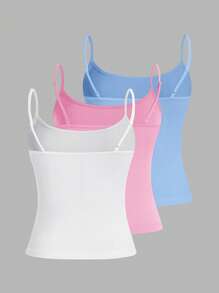 SHEIN PETITE CURVE 3件套加大码女式紧身休闲吊带背心（细肩带），夏季女装3件装吊带背心，适合身材娇小人士