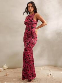 Silquee Vestido ajustado sin mangas y con estampado elegante y espalda descubierta para mujer - Multicolor - Ver 5