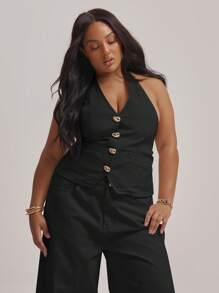 MUSERA 加大码露背纽扣牛仔背心，仅限毕业季穿着，性感可爱优雅，适合度假和夏季穿着。 - 黑色 - 查看 1