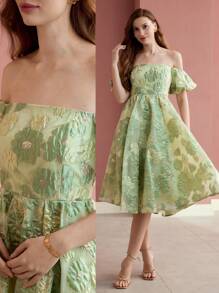 MOTF Soiréza VÁY COCKTAIL JACQUARD TRỜI VAI - màu xanh lá - Xem 7