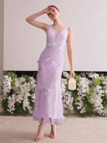 MOTF Soiréza APPLIQUES CONTRAST MESH MERMAID HEM COCKTAIL DRESS - Purple - View 7