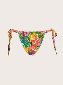 Travachic Tropical Print Tie-Side Bikini Bottom For Beach/Vacation - Multicolor - View 2