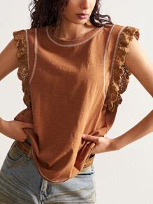 Bohemela 波西米亚风休闲刺绣网眼蝴蝶图案针织宽松女式背心 - 棕色 - 查看 5