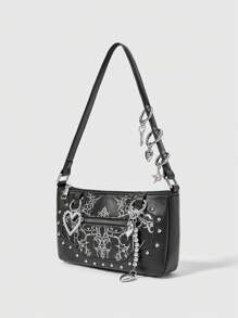 ROMWE Grunge Punk Fashionable Women Shoulder Bag, Minimalist & Multifunctional - Black - View 2