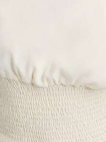 Nöista Pure White One-Shoulder Crop Top With Gathered Elastic Waist And Delicate Tied Sleeve Detail. Made From Soft, Lightweight Polyester Blend Fabric. Chic, Feminine, Summer, Casual, Stylish, Versatile, Breathable, Elegant, Comfortable, Flattering. - Apricot - View 5