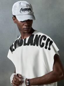 NEON BLANC Men's Street Style White Knitted Graphic Letter Print Round Neck Knitted Top, Suitable For Summer - White - View 7