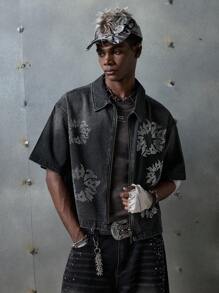 NEON BLANC Áo denim đính đá thời trang mùa hè cho nữ - Màu xám đen - Xem 4