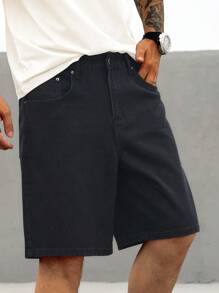 Manfinity LEGND Pantalones cortos de mezclilla anchos y sueltos informales para hombre