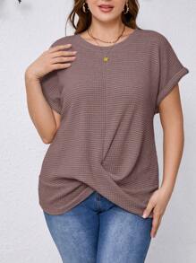SHEIN Clasi Áo thun tay ngắn cổ tròn đơn giản giản dị cỡ lớn - Bụi hồng - Xem 5