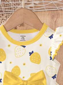 Đầm dài tay in họa tiết quả chanh dễ thương cho bé gái sơ sinh, họa tiết hoạt hình nơ ngọt ngào, thích hợp cho mùa thu/đông - Nhiều màu - Xem 4