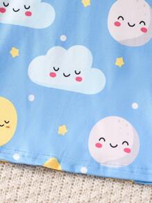 2 件套男童蓝色月亮和星星印花休闲睡衣套装，长袖上衣和裤子