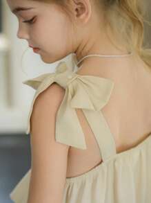 SHEIN Tween Girls' Summer Elegant Ruffle Hem Butterfly Decor Dress