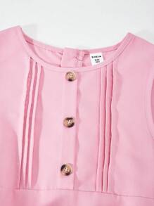 2 chiếc/bộ áo cánh dài tay cổ tròn cho bé gái tuổi mới lớn & váy vest dệt trang trí nơ, trang phục thường ngày, xuân/hè - Hồng - Xem 7