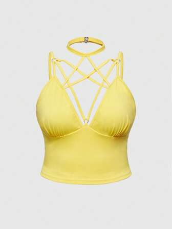 Goth Sexy Spaghettiträger-Camisole mit Stern-Schnürung in Übergröße