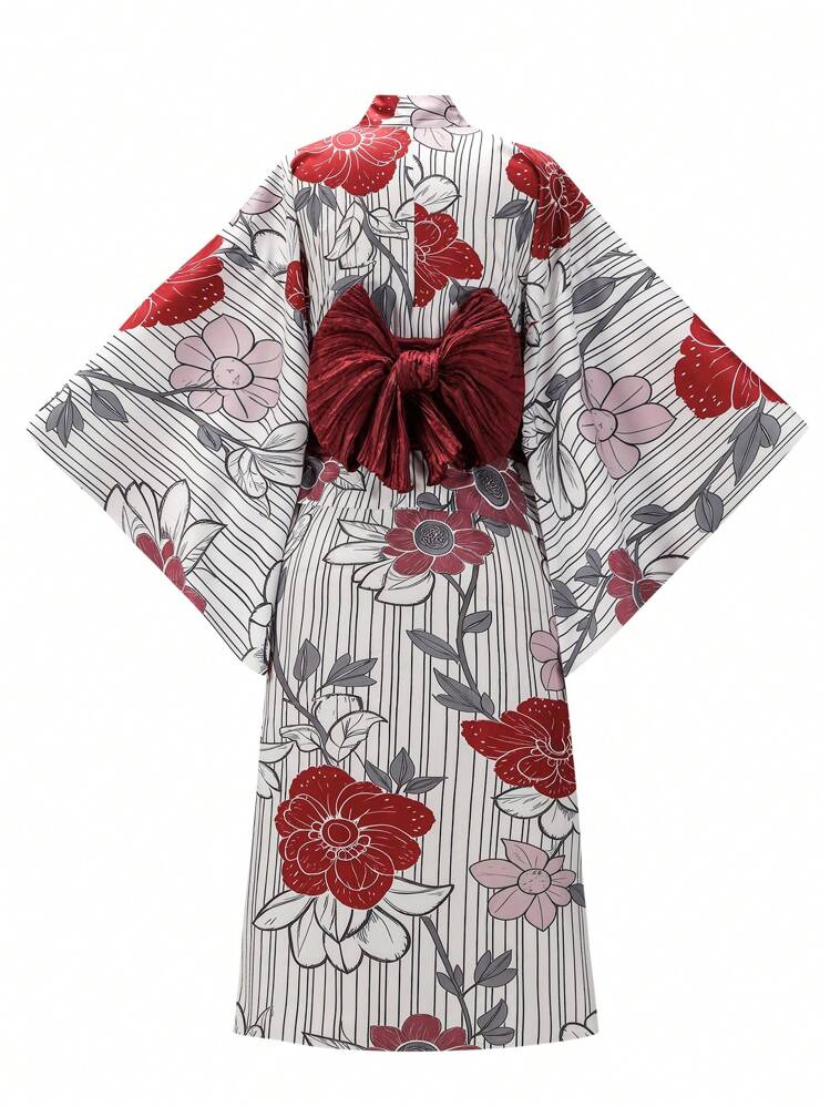 Irokai 日本の伝統的な花柄ゆかたレディース2点セット、夏祭りに適し