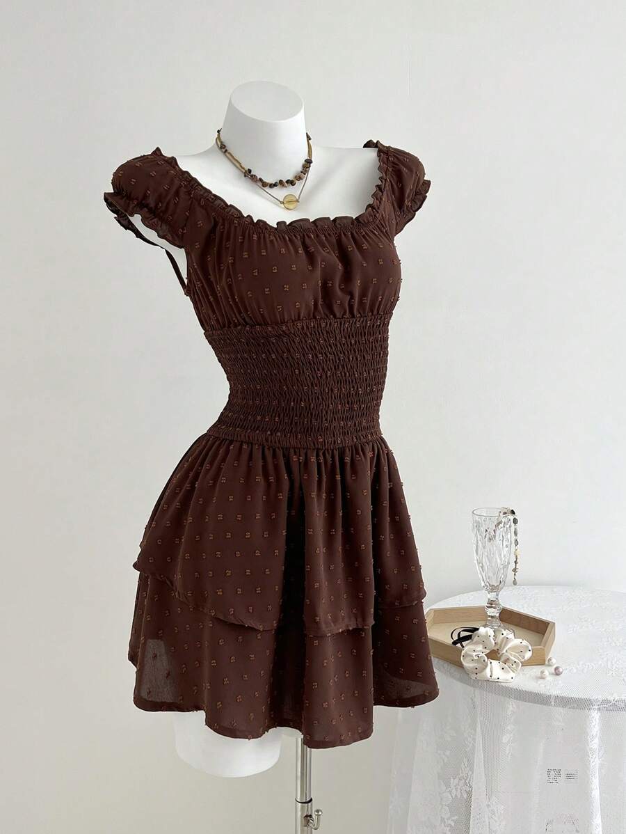 Elamini Women's Casual Fall Dress With Sash Waist, Plush Fabric - Brown - View 1