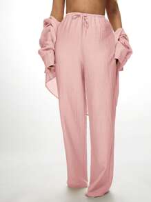MISSGUIDED Quần dài đi biển Palazzo bằng vải lanh và áo sơ mi cài nút mặc đi nghỉ dưỡng tiệc tùng ngày lễ - Hồng - Xem 4