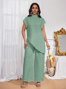 SHEIN Lady Damen Outfit-Sets in Zweiteiler-Form für alle Jahreszeiten, Herbst Zweiteiler-Sets, lässig-elegante Damen Outfits mit weißem gewebtem Stehkragen, elegante Überlagerungssets für Damen im Herbst, neue Damen Zweiteiler-Sets, Damen lässige Zweiteiler-Sets