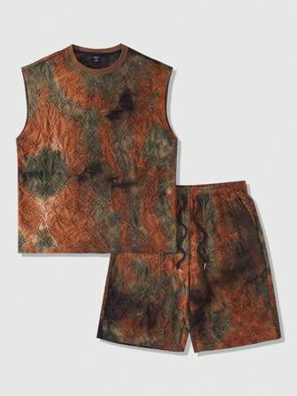 Grunge Punk Conjunto de top holgado y pantalones cortos con textura rústica para la vida urbana de hombres