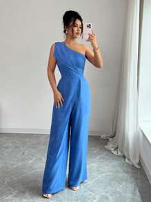 Rafferiza Eleganter Jumpsuit in Unifarbe, Große Größen, Sommer - Blau - Übersicht 3