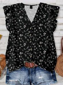 EMERY ROSE 大码花卉印花休闲简约衬衫，适合夏季