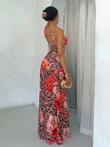 Glamine Leopard Floral Pattern Women Long Dress, Stretchy Jersey Fabric, Sexy Elegant Beach Sundress For Summer Holiday--Floral Pattern Random Fall Women Clothes Back To School