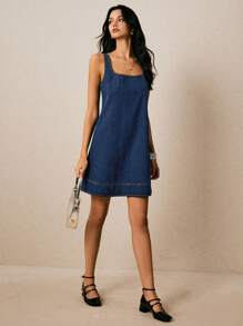 Poéselle 女式方领无袖休闲宽松牛仔连衣裙